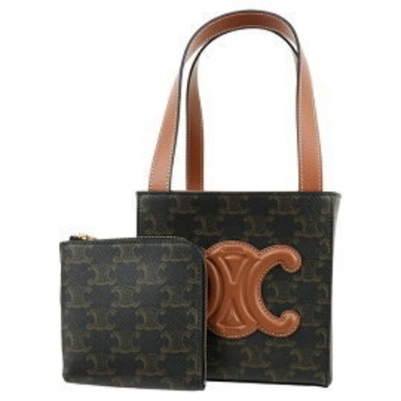 Celine Cuir Triomphe Handbag Cube Bag Tan Brown Calfskin tote bucket - Picture 1 of 6